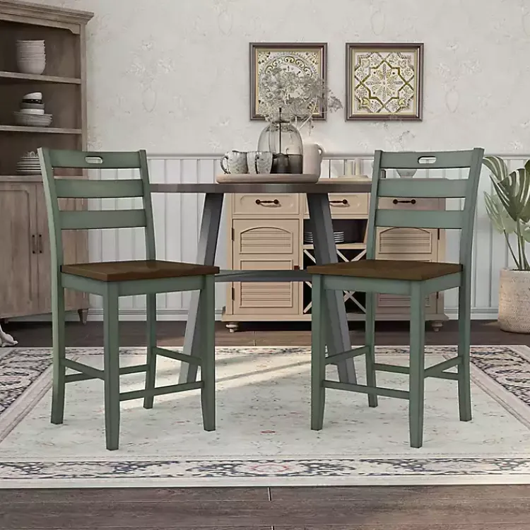 Kirklands Home Antique Wood Counter Stools, Set of 2 Green New