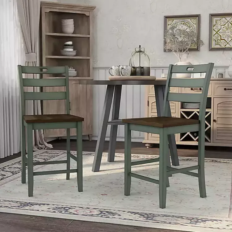 Kirklands Home Antique Wood Counter Stools, Set of 2 Green New