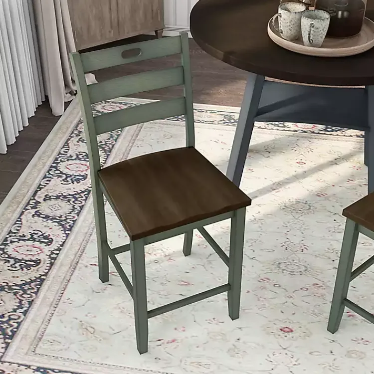 Kirklands Home Antique Wood Counter Stools, Set of 2 Green New