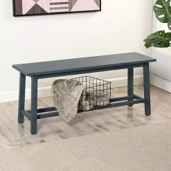 Kirklands Home Antique Navy Wood Noah Bench Blue Clearance