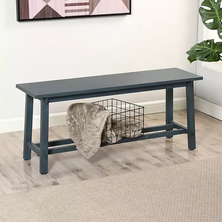 Kirklands Home Antique Navy Wood Noah Bench Blue Clearance