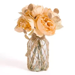 Arrangements & Greenery>Kirklands Home Antique Peony Arrangement in Roped Vase Ivory
