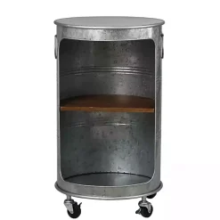 Kirklands Home Antique Round Rolling Galvanized Accent Table Gray Outlet