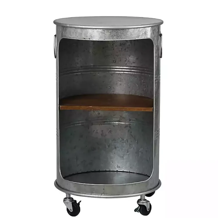 Kirklands Home Antique Round Rolling Galvanized Accent Table Gray Outlet