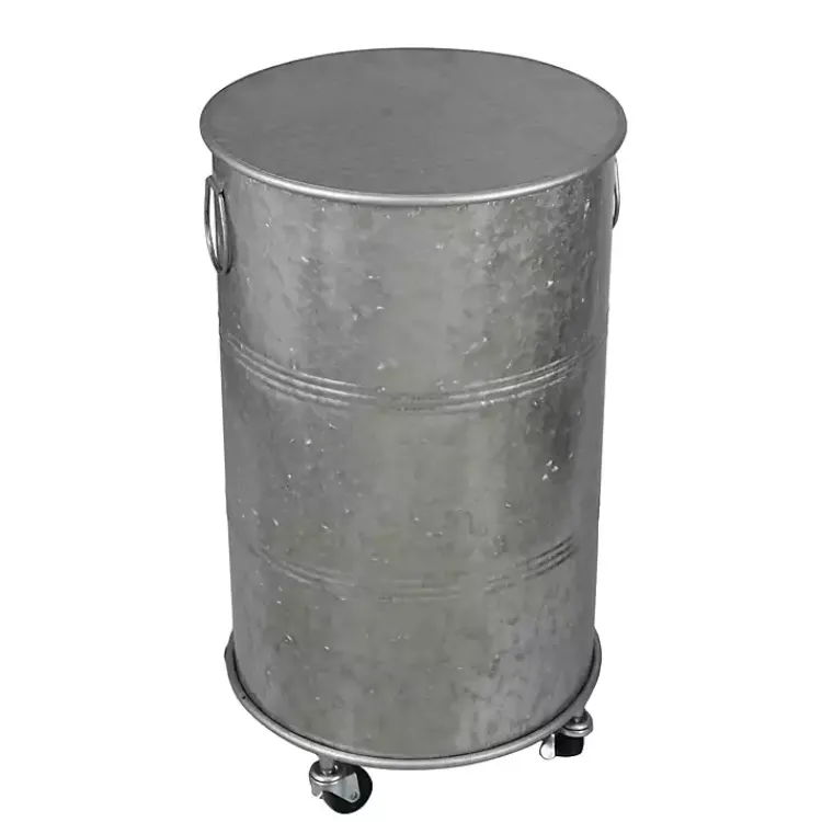 Kirklands Home Antique Round Rolling Galvanized Accent Table Gray Outlet