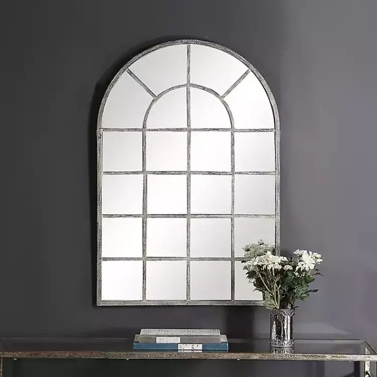 Kirklands Home Antique Rustic Arch Windowpane Mirror