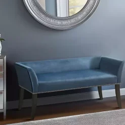 Kirklands Home Antique Sapphire Low Back Upholstered Bench Blue Sale