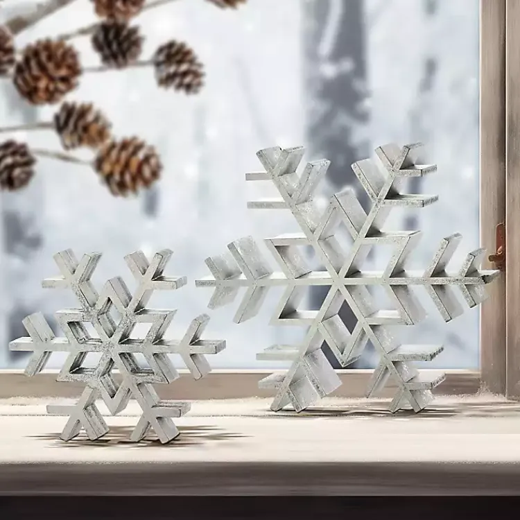 Christmas Decorations>Kirklands Home Antique Wooden Snowflakes, Set of 2 Silver