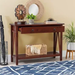 Kirklands Home Antique Tobacco Console Table with Bottom Shelf Discount