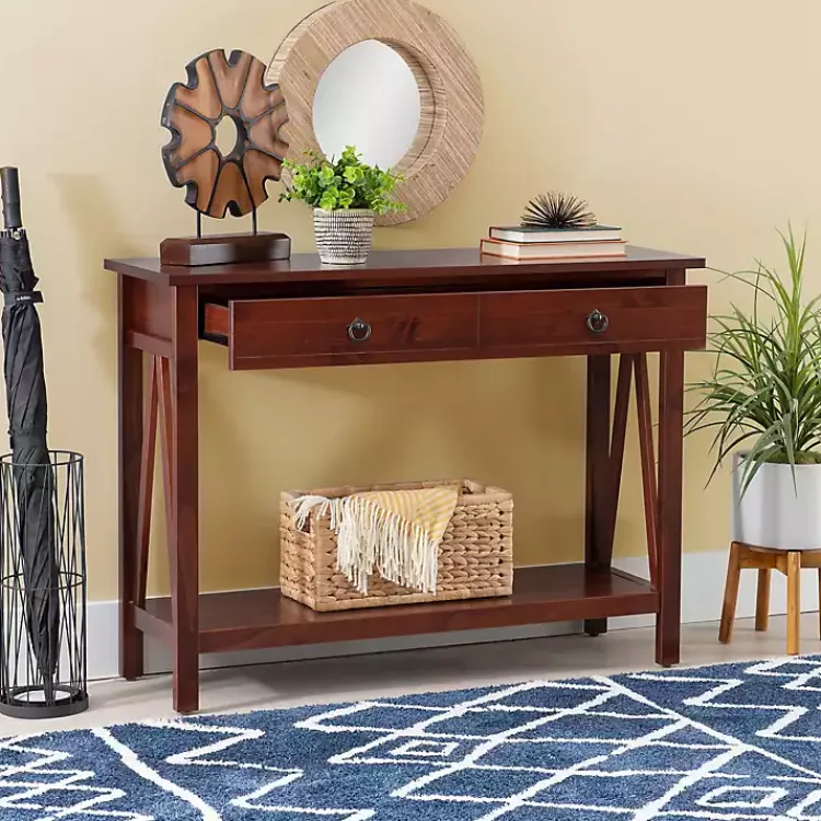 Kirklands Home Antique Tobacco Console Table with Bottom Shelf Discount