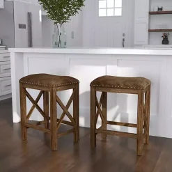 Kirklands Home Antique Walnut Faux Leather Stools, Set of 2 Brown Hot