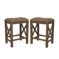 Kirklands Home Antique Walnut Faux Leather Stools, Set of 2 Brown Hot