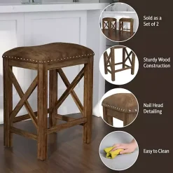 Kirklands Home Antique Walnut Faux Leather Stools, Set of 2 Brown Hot