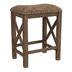 Kirklands Home Antique Walnut Faux Leather Stools, Set of 2 Brown Hot