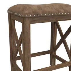 Kirklands Home Antique Walnut Faux Leather Stools, Set of 2 Brown Hot