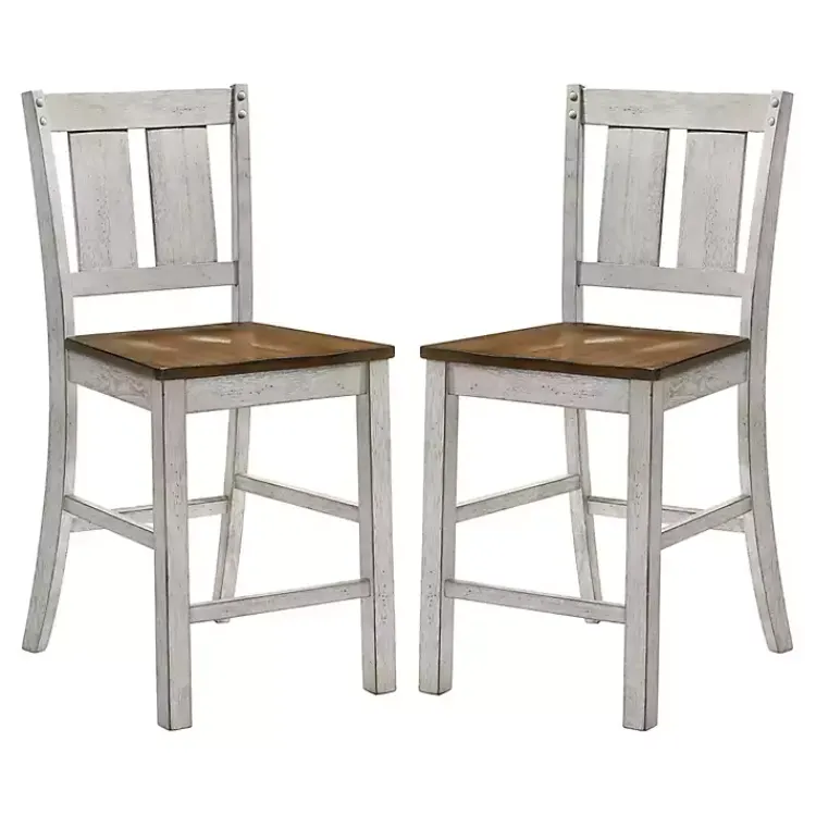 Kirklands Home Antique White & Dark Brown 2-pc. Counter Stool Set New