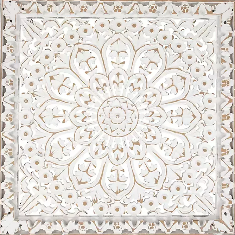 Kirklands Home Antique Floral Mandala Square Wall Plaque White Clearance