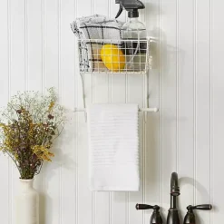 Kirklands Home Antique White Wire Basket Towel Rack Hot
