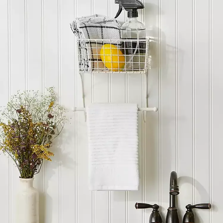Kirklands Home Antique White Wire Basket Towel Rack Hot