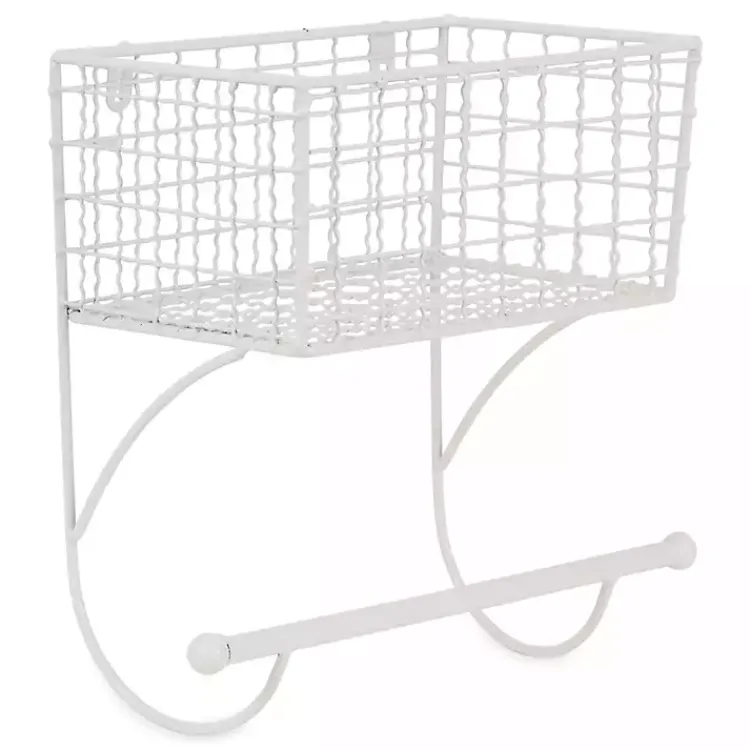 Kirklands Home Antique White Wire Basket Towel Rack Hot