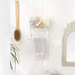 Kirklands Home Antique White Wire Basket Towel Rack Hot