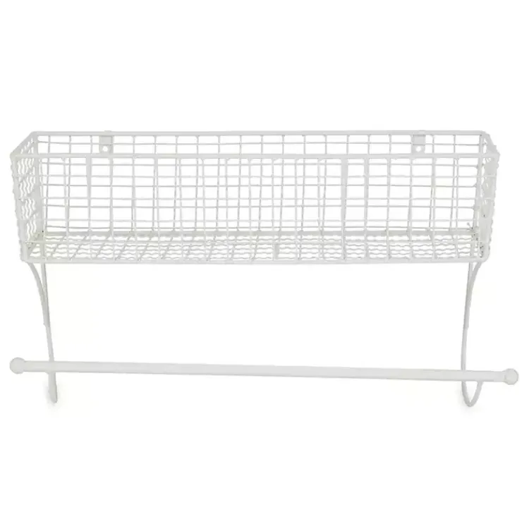 Kirklands Home Antique White Wire Basket Towel Rack, 17 in. Hot