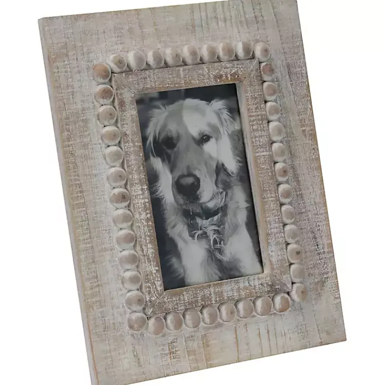 Picture Frames>Kirklands Home Antique White Wood Beaded Picture Frame, 4x6