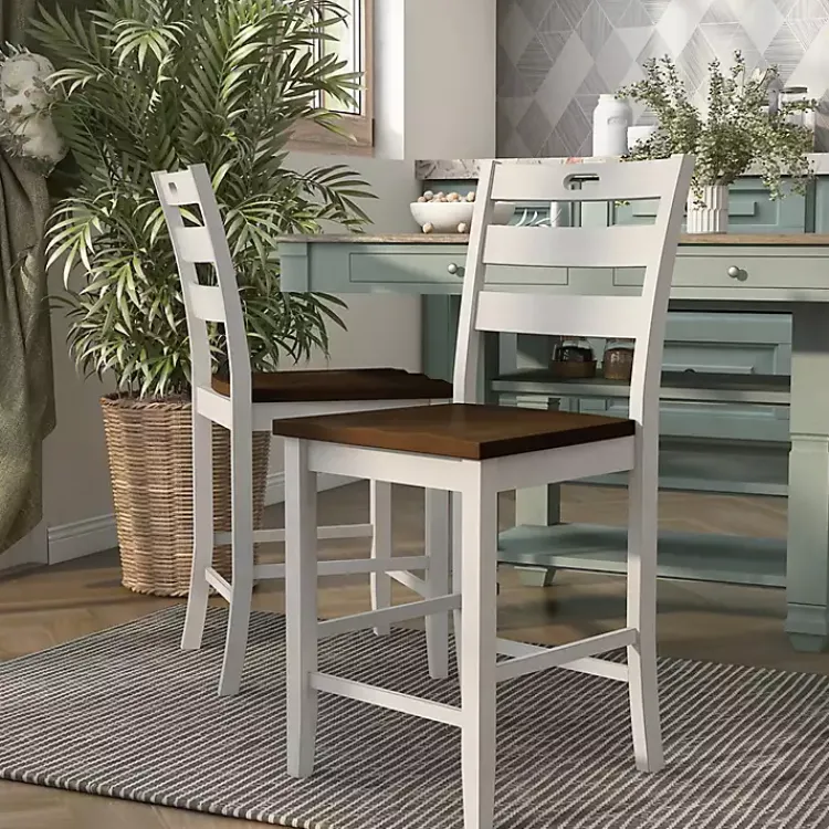 Kirklands Home Antique Wood Counter Stools, Set of 2 White Discount