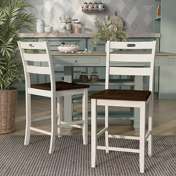 Kirklands Home Antique Wood Counter Stools, Set of 2 White Discount