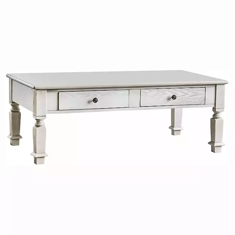 Kirklands Home Antique Wood 4-Drawer Heather Coffee Table White Hot