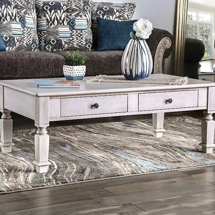 Kirklands Home Antique Wood 4-Drawer Heather Coffee Table White Hot