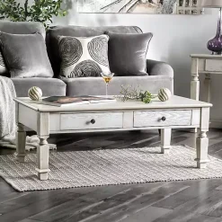Kirklands Home Antique Wood 4-Drawer Heather Coffee Table White Hot