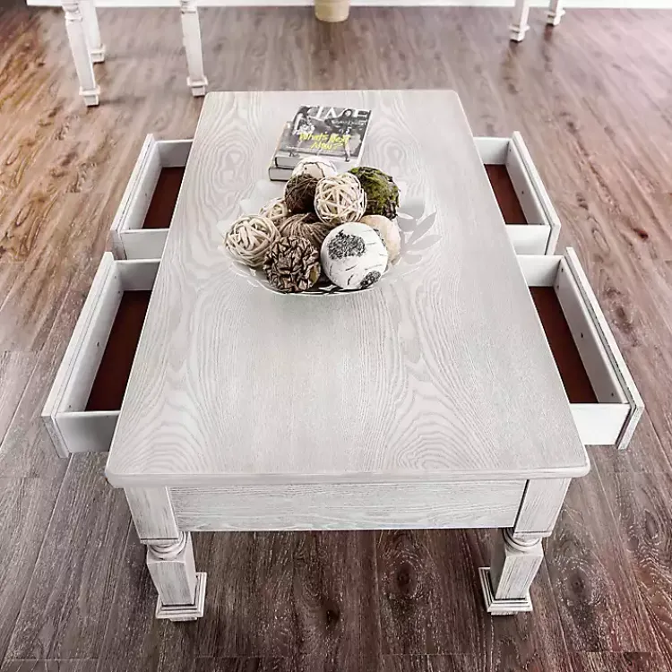 Kirklands Home Antique Wood 4-Drawer Heather Coffee Table White Hot