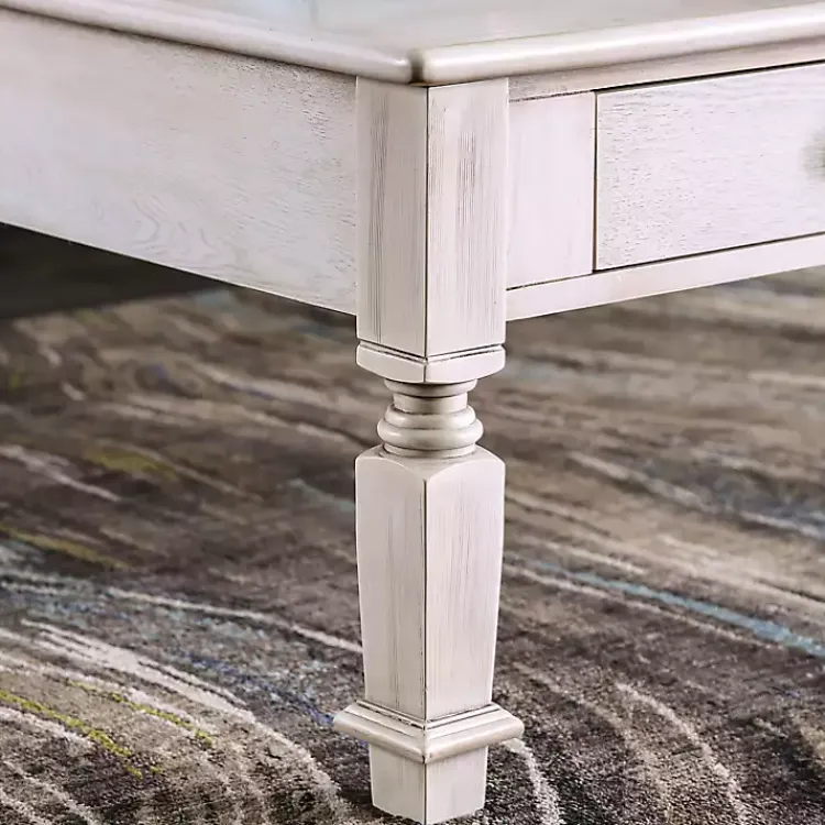 Kirklands Home Antique Wood 4-Drawer Heather Coffee Table White Hot