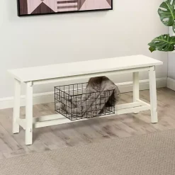 Kirklands Home Antique Wood Noah Bench White Online