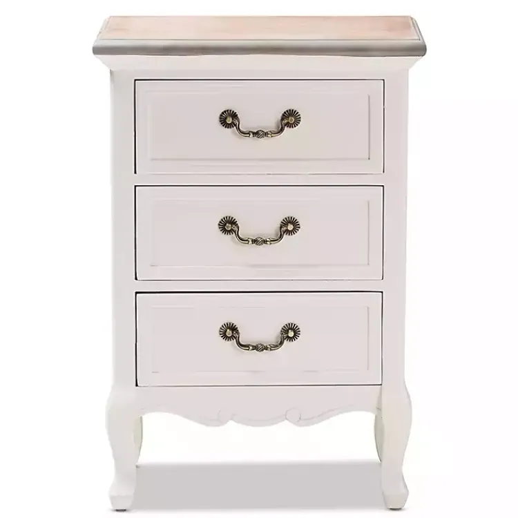 Kirklands Home Antique Wooden 3-Drawer Nightstand White Outlet