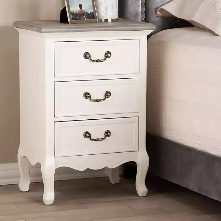 Kirklands Home Antique Wooden 3-Drawer Nightstand White Outlet