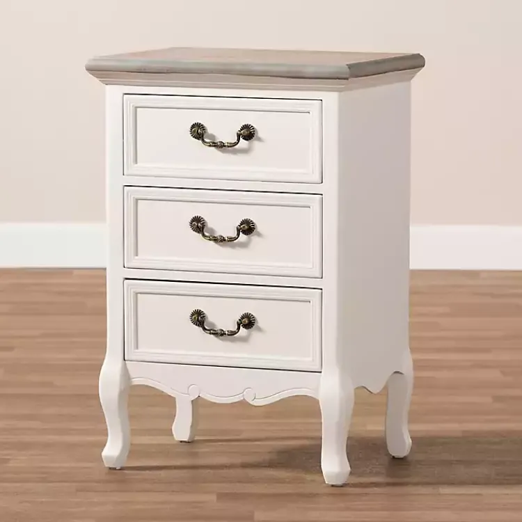 Kirklands Home Antique Wooden 3-Drawer Nightstand White Outlet