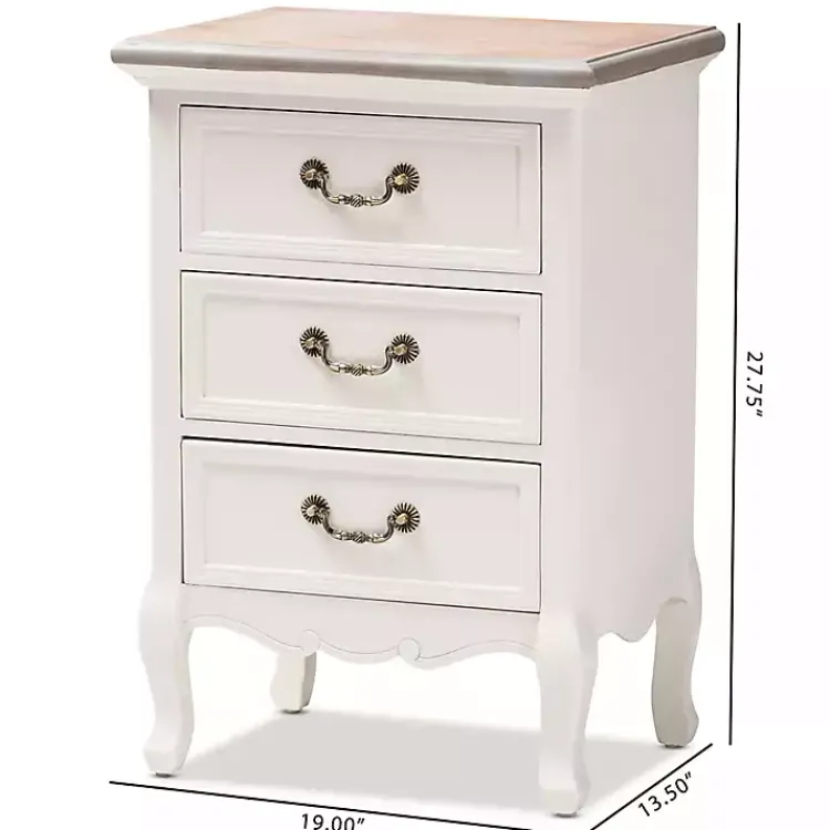 Kirklands Home Antique Wooden 3-Drawer Nightstand White Outlet