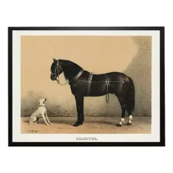 Kirklands Home Antiqued Horse and Dog Framed Wall Art Tan New