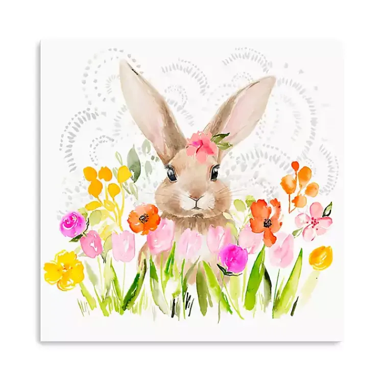Easter Decorations>Kirklands Home April Flowers and Happy Bunny Canvas Art Print