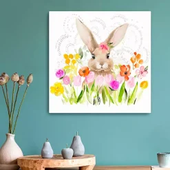 Easter Decorations>Kirklands Home April Flowers and Happy Bunny Canvas Art Print