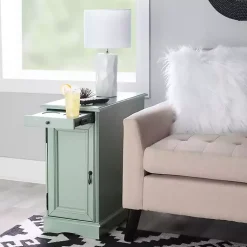 Kirklands Home Aqua Accent Table with Charging Station Blue New