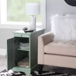 Kirklands Home Aqua Accent Table with Charging Station Blue New