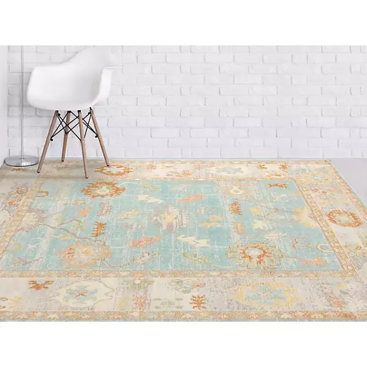 Kirklands Home Aqua and Beige Bohemian Area Rug, 5x8 Clearance