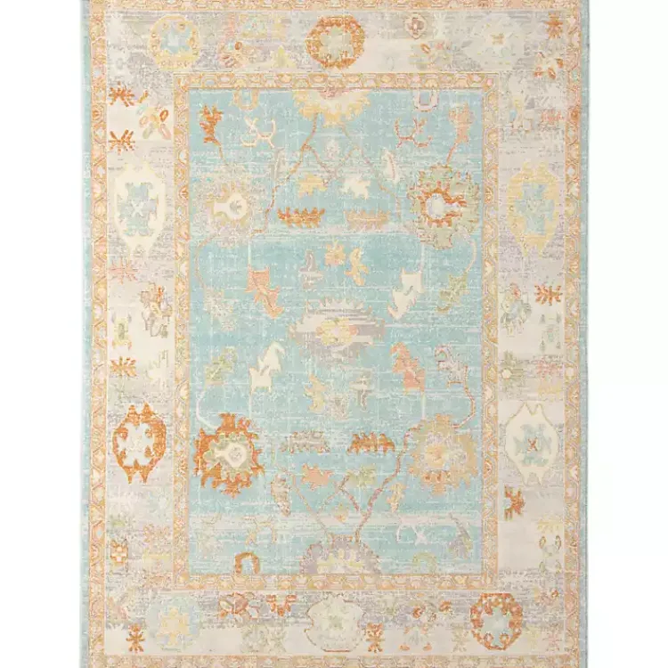 Kirklands Home Aqua and Beige Bohemian Area Rug, 7x9 Blue Outlet