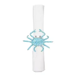 Kirklands Home Aqua Beaded Crab Napkin Rings, Set of 6 Blue Clearance