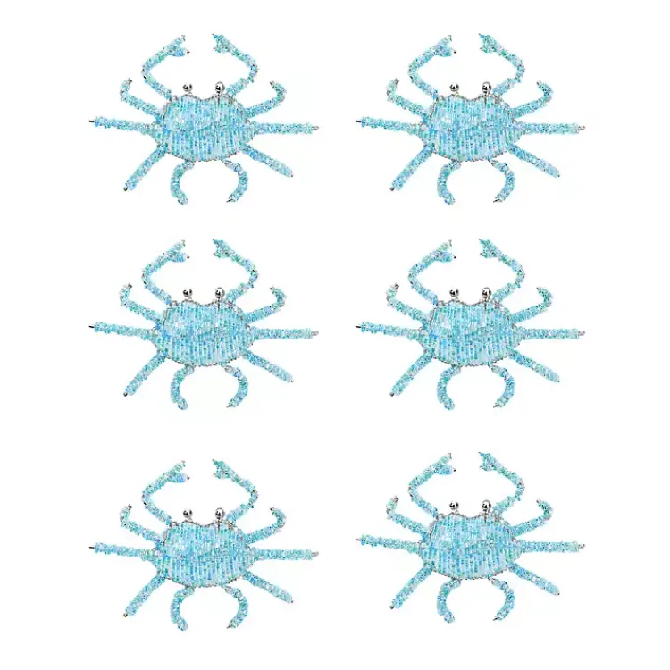 Kirklands Home Aqua Beaded Crab Napkin Rings, Set of 6 Blue Clearance