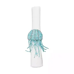 Kirklands Home Aqua Beaded Jellyfish Napkin Rings, Set of 6 Blue Hot
