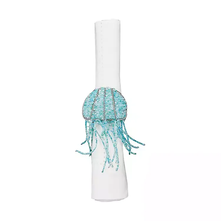 Kirklands Home Aqua Beaded Jellyfish Napkin Rings, Set of 6 Blue Hot